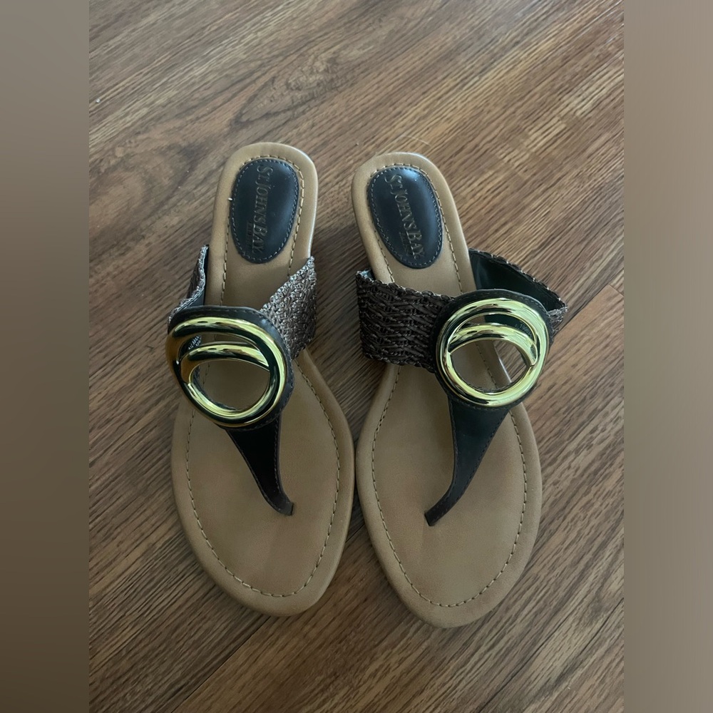 St. John's Bay Brown Sandals with Gold Accents